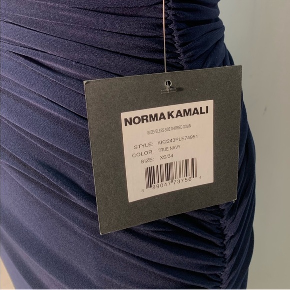 Norma Kamali Sleeveless Side Shirred Dark Blue Navy Maxi Dress Gown - Picture 9 of 14